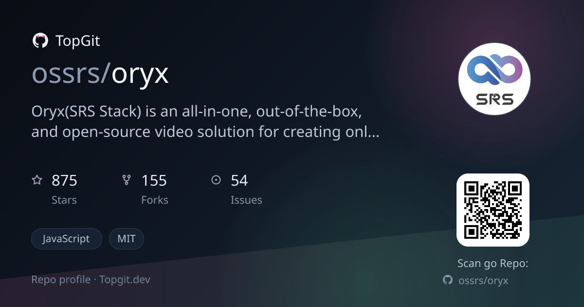 TopGit repo profile image for ossrs/oryx