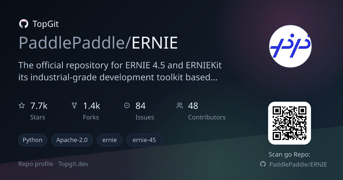TopGit repo profile image for PaddlePaddle/ERNIE