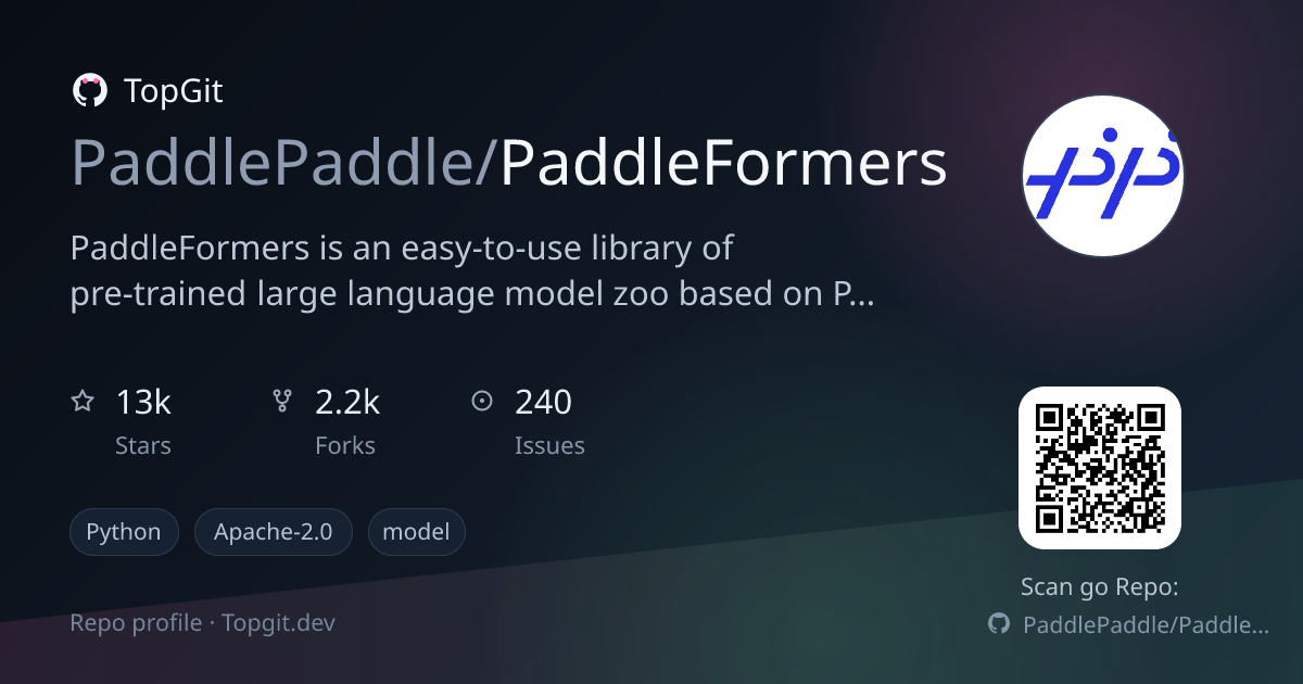 TopGit repo profile image for PaddlePaddle/PaddleFormers