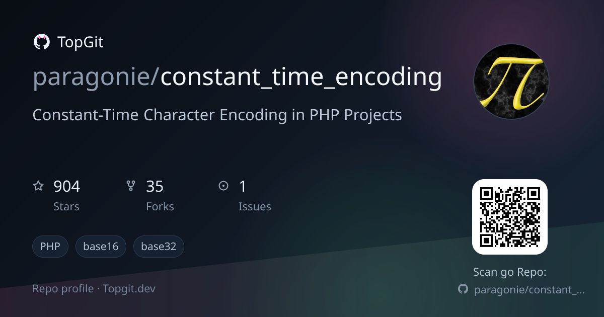 TopGit repo profile image for paragonie/constant_time_encoding