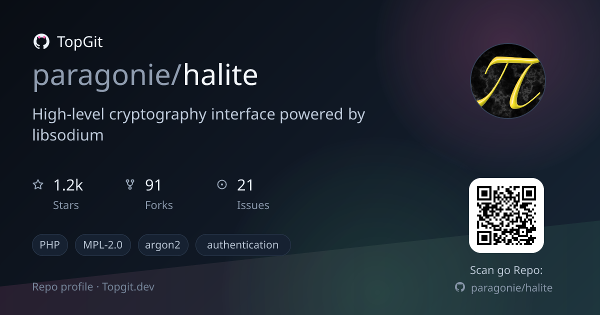 TopGit repo profile image for paragonie/halite