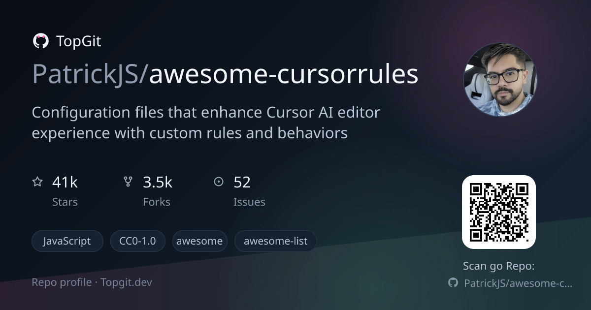 TopGit repo profile image for PatrickJS/awesome-cursorrules