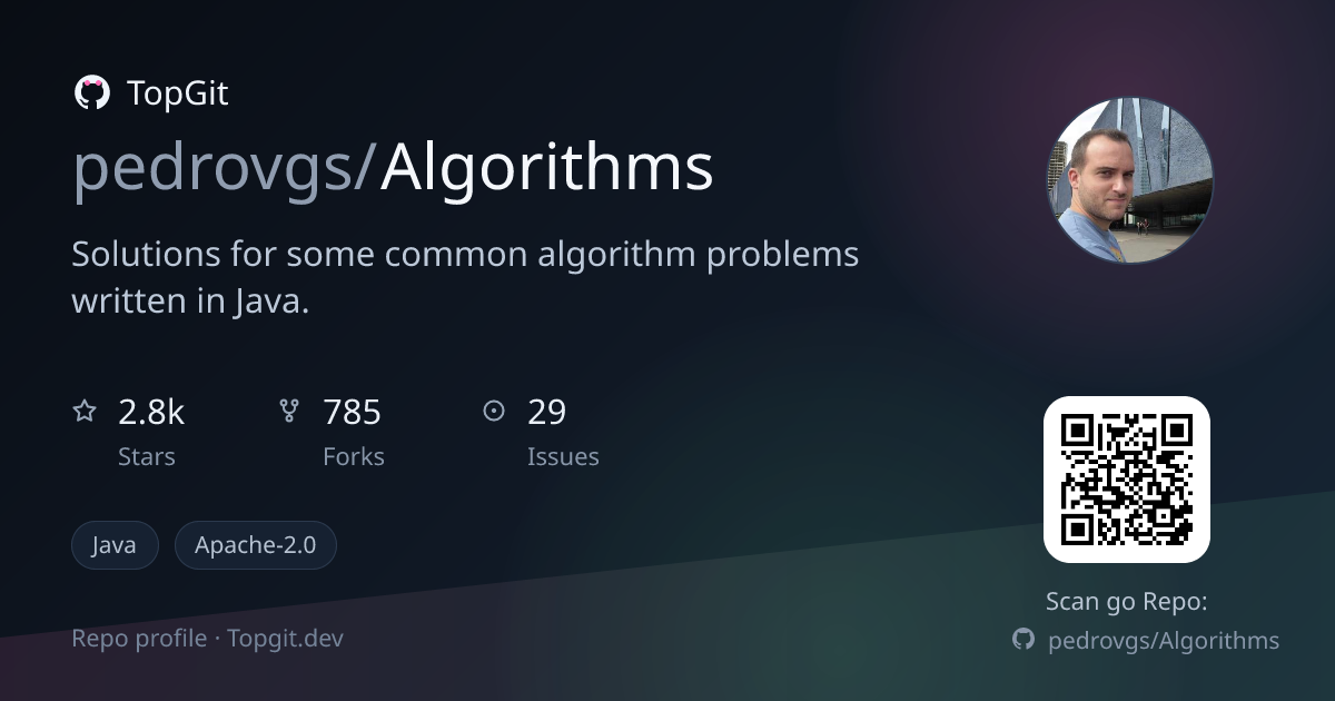TopGit repo profile image for pedrovgs/Algorithms