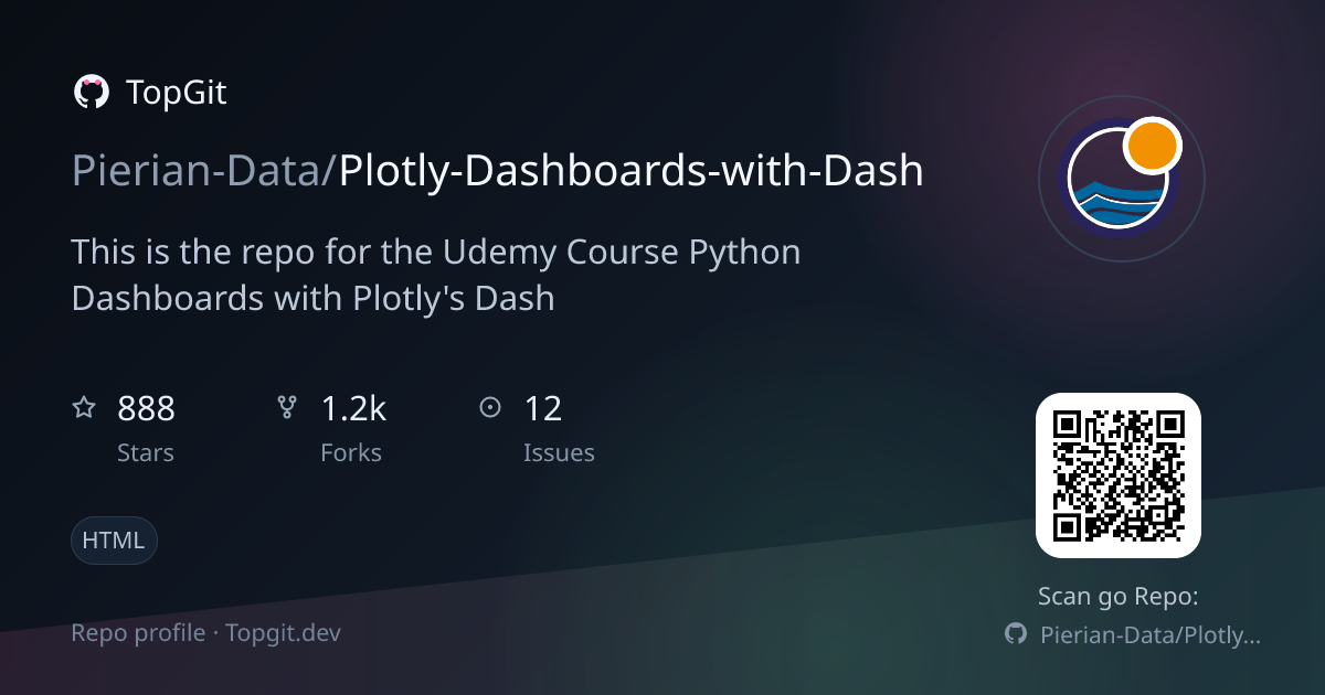 TopGit repo profile image for Pierian-Data/Plotly-Dashboards-with-Dash