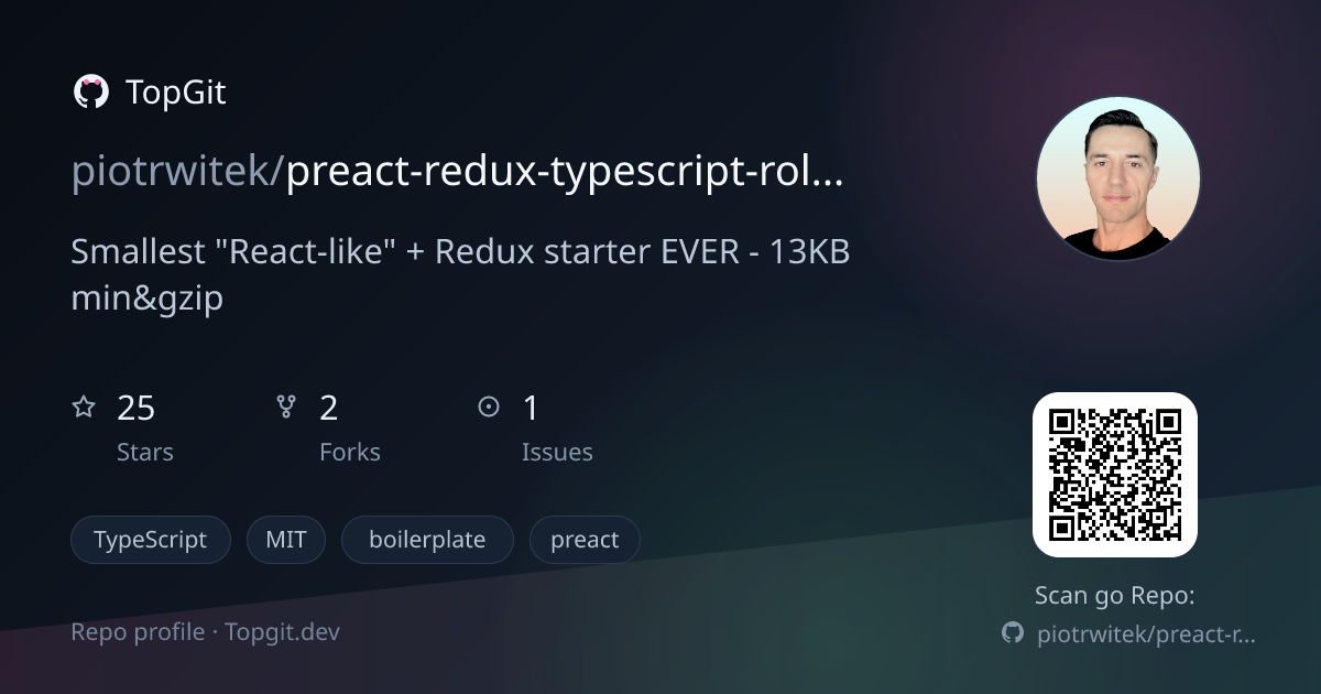 TopGit repo profile image for piotrwitek/preact-redux-typescript-rollup-starter