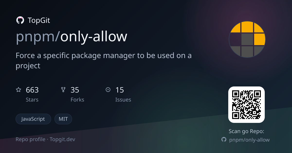 TopGit repo profile image for pnpm/only-allow