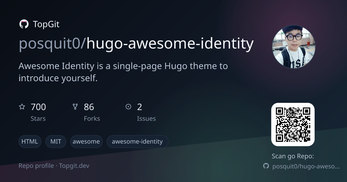 TopGit repo profile image for posquit0/hugo-awesome-identity
