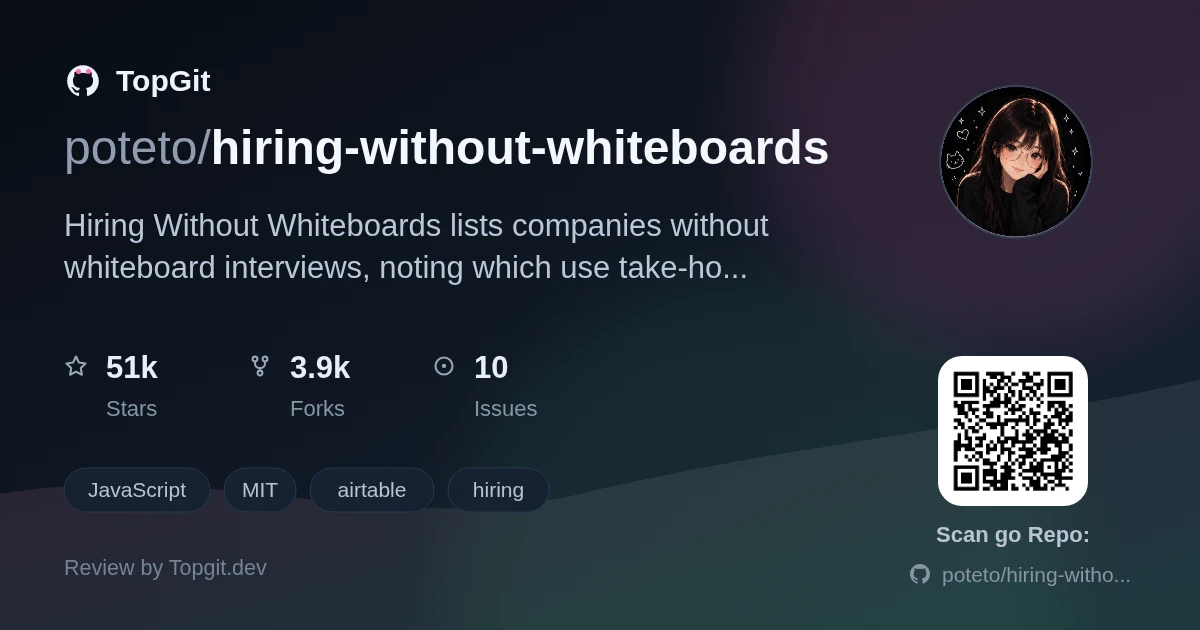 TopGit repo profile image for poteto/hiring-without-whiteboards