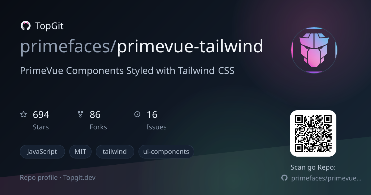 TopGit repo profile image for primefaces/primevue-tailwind
