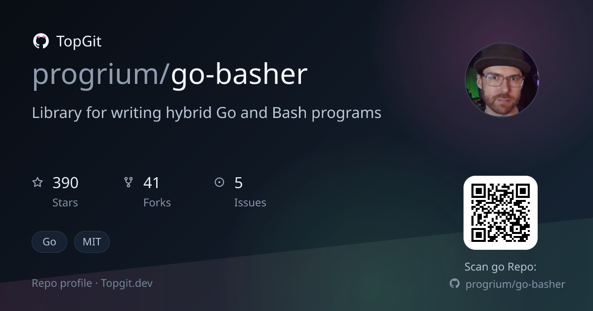 TopGit repo profile image for progrium/go-basher