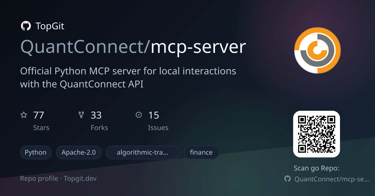 TopGit repo profile image for QuantConnect/mcp-server