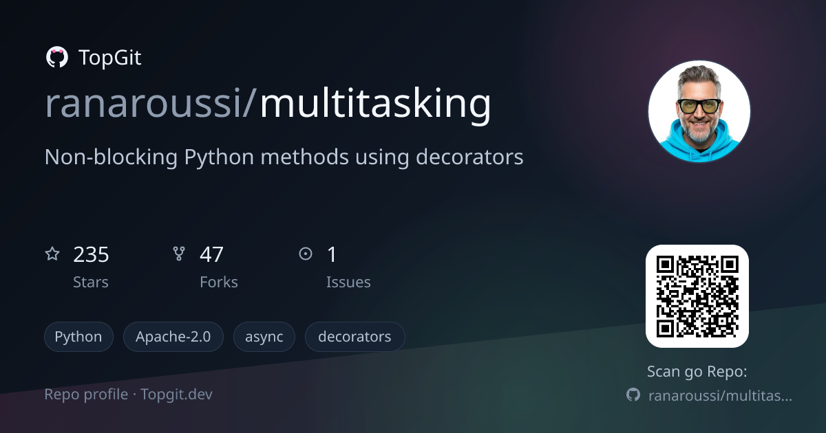 TopGit repo profile image for ranaroussi/multitasking