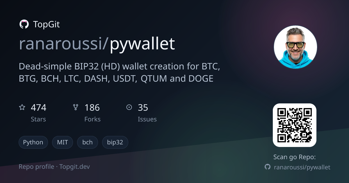 TopGit repo profile image for ranaroussi/pywallet
