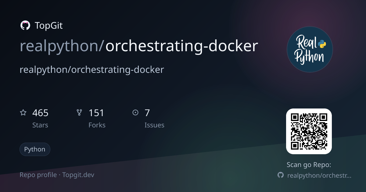 TopGit repo profile image for realpython/orchestrating-docker
