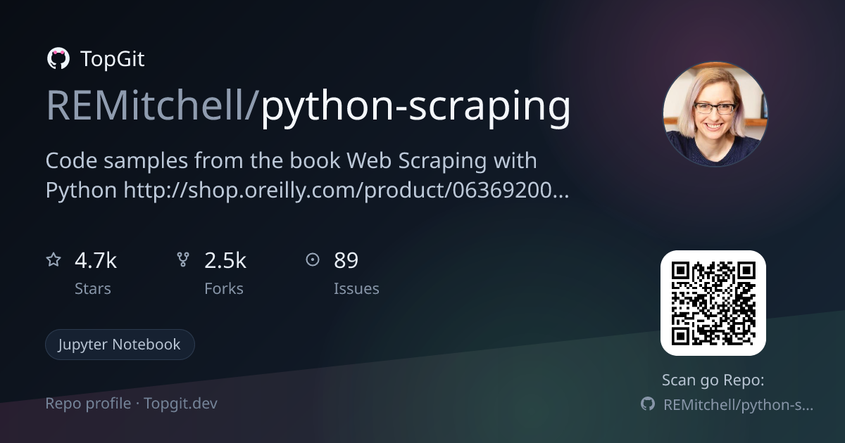 TopGit repo profile image for REMitchell/python-scraping