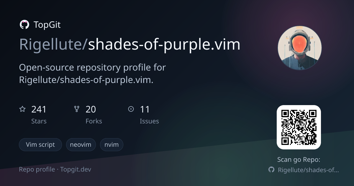 TopGit repo profile image for Rigellute/shades-of-purple.vim