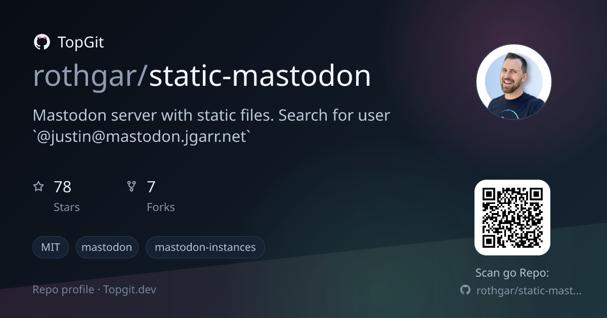 TopGit repo profile image for rothgar/static-mastodon
