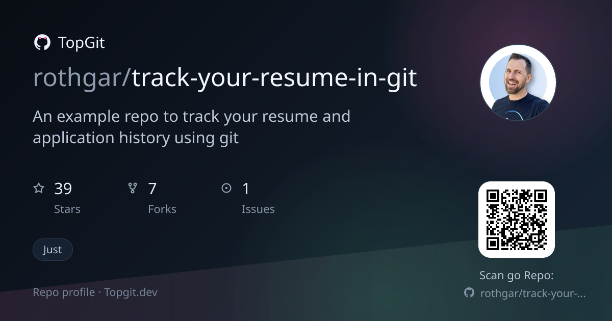 TopGit repo profile image for rothgar/track-your-resume-in-git