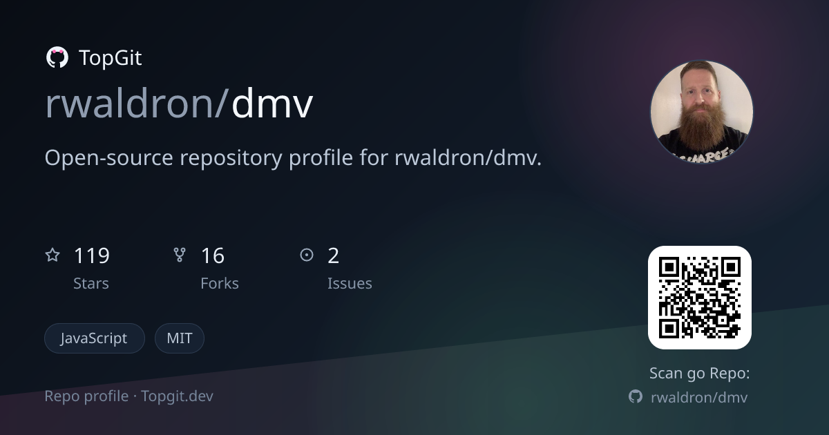 TopGit repo profile image for rwaldron/dmv