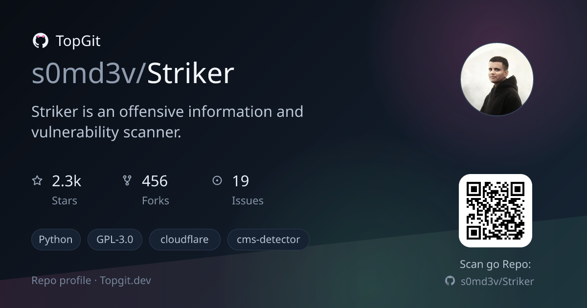 TopGit repo profile image for s0md3v/Striker