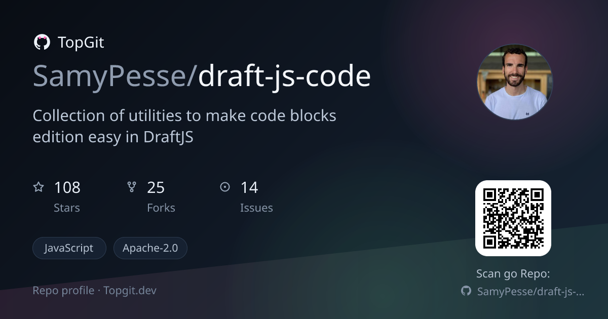 TopGit repo profile image for SamyPesse/draft-js-code