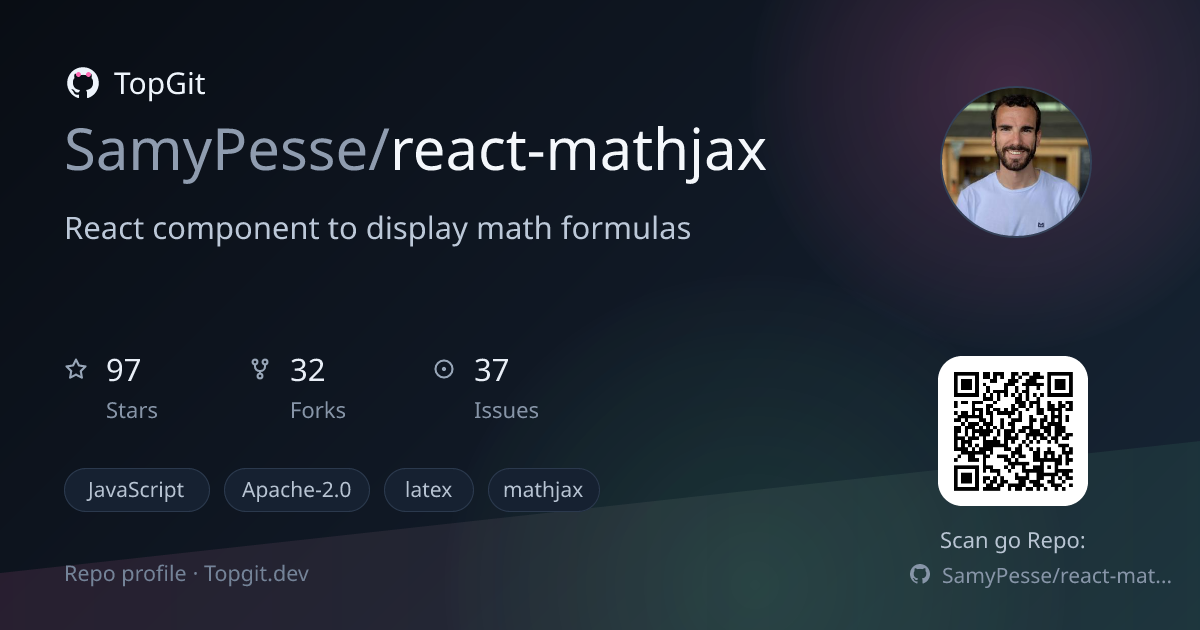 TopGit repo profile image for SamyPesse/react-mathjax