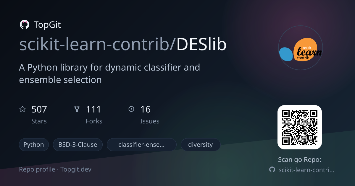 TopGit repo profile image for scikit-learn-contrib/DESlib