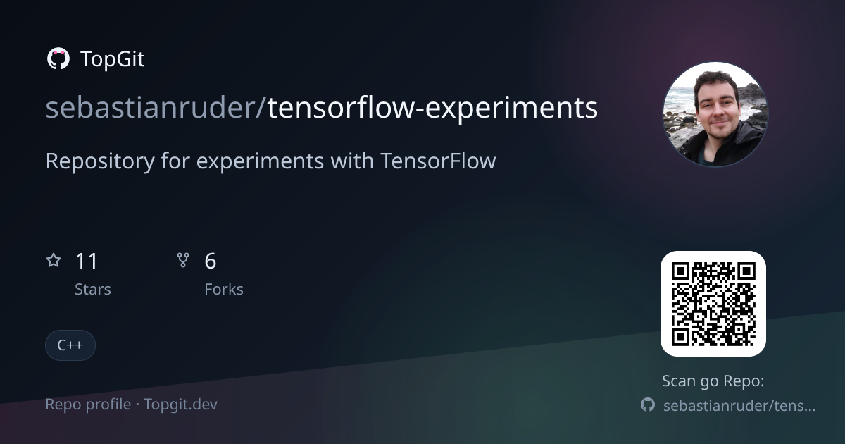 TopGit repo profile image for sebastianruder/tensorflow-experiments
