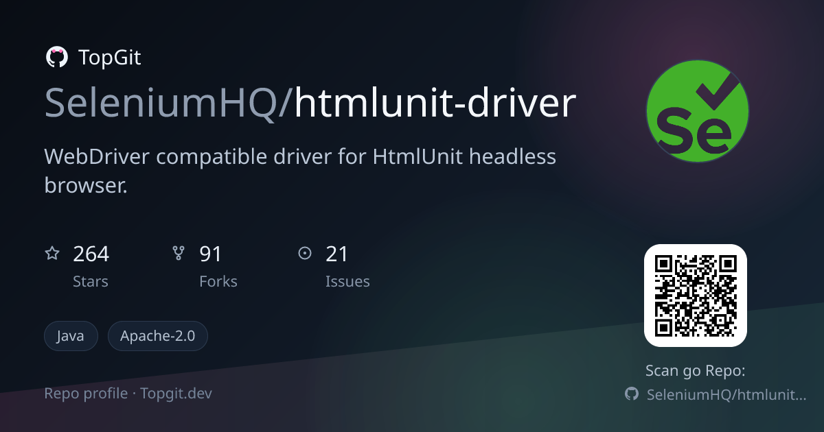 TopGit repo profile image for SeleniumHQ/htmlunit-driver