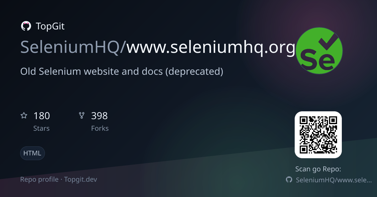TopGit repo profile image for SeleniumHQ/www.seleniumhq.org