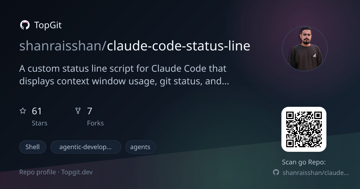 TopGit repo profile image for shanraisshan/claude-code-status-line