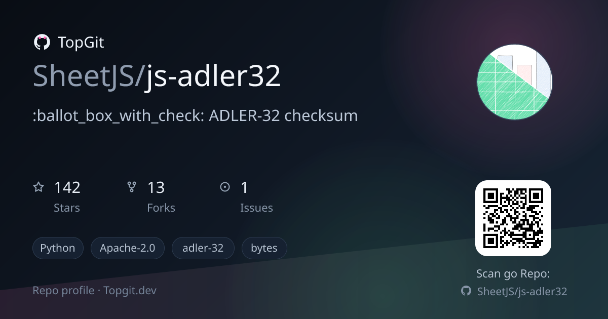 TopGit repo profile image for SheetJS/js-adler32