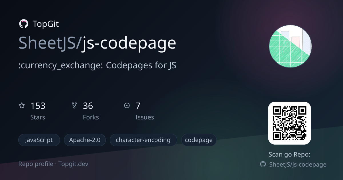 TopGit repo profile image for SheetJS/js-codepage