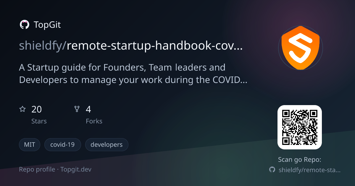TopGit repo profile image for shieldfy/remote-startup-handbook-covid19