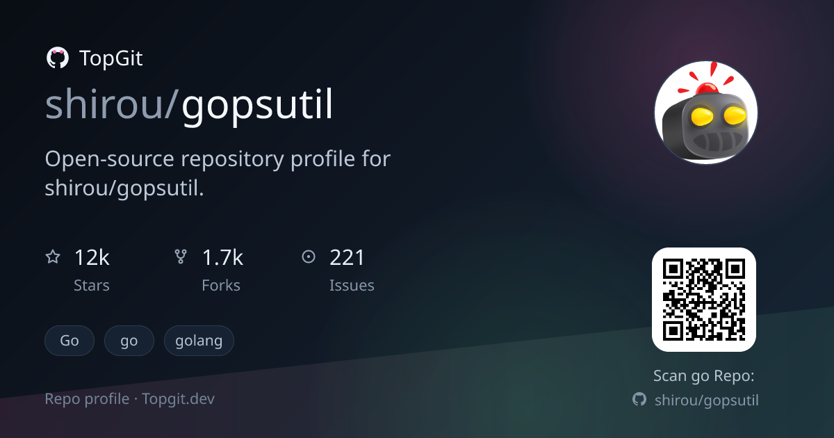TopGit repo profile image for shirou/gopsutil