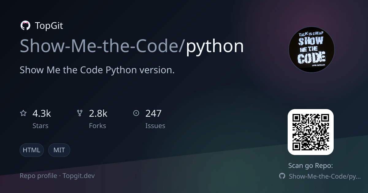 TopGit repo profile image for Show-Me-the-Code/python