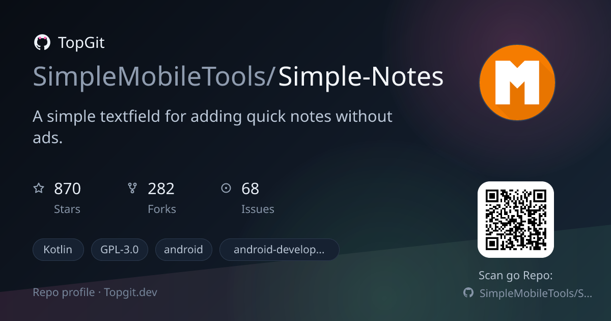TopGit repo profile image for SimpleMobileTools/Simple-Notes