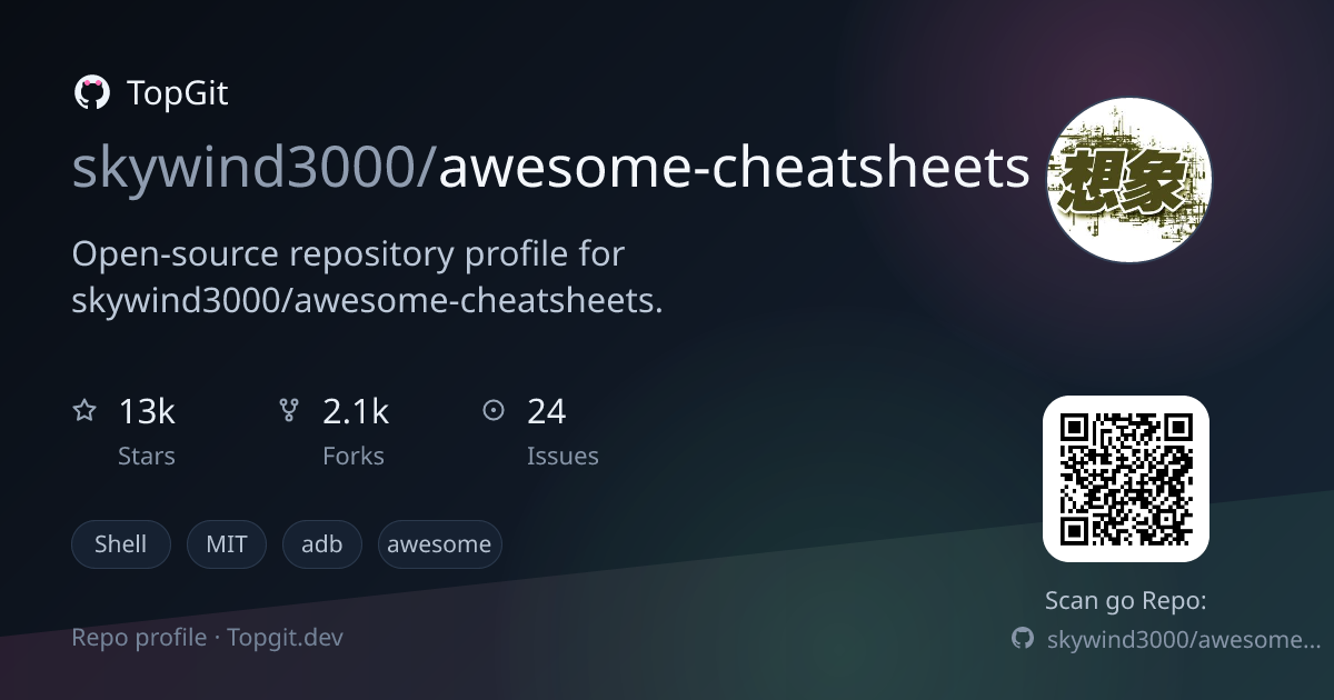 TopGit repo profile image for skywind3000/awesome-cheatsheets