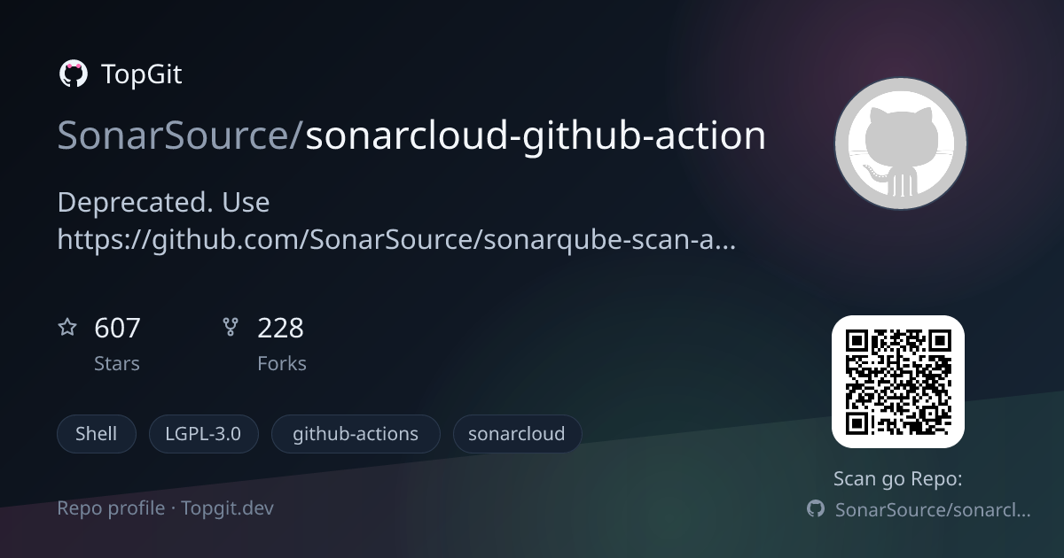 TopGit repo profile image for SonarSource/sonarcloud-github-action