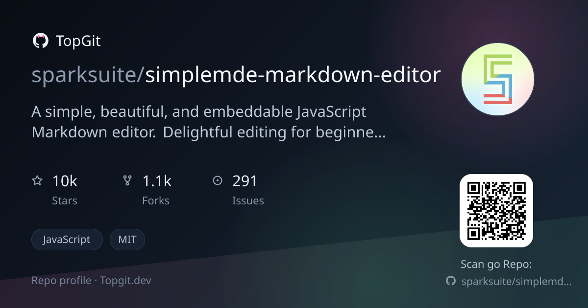 TopGit repo profile image for sparksuite/simplemde-markdown-editor