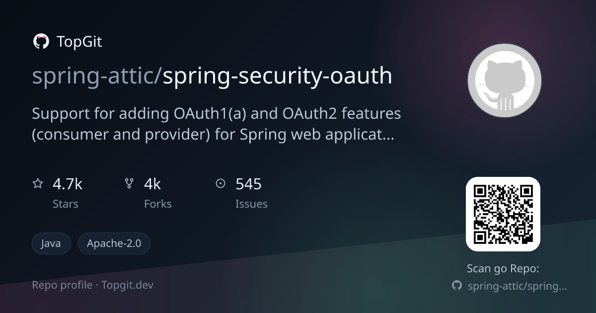 TopGit repo profile image for spring-attic/spring-security-oauth