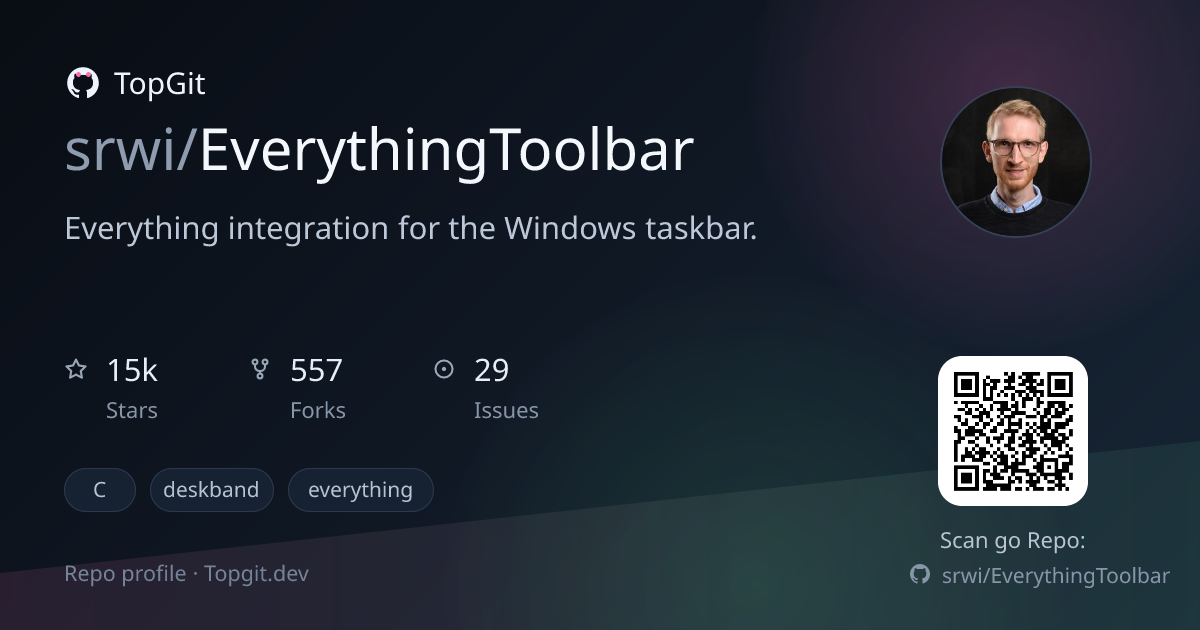 TopGit repo profile image for srwi/EverythingToolbar