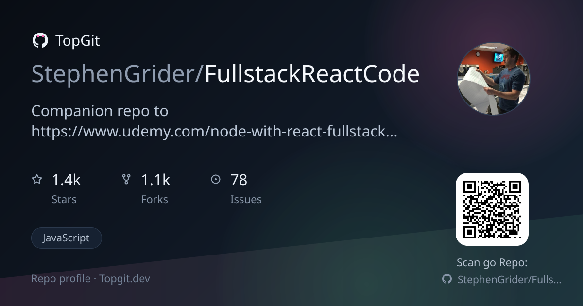 TopGit repo profile image for StephenGrider/FullstackReactCode