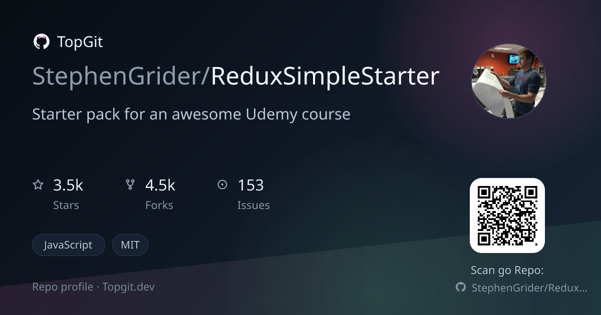 TopGit repo profile image for StephenGrider/ReduxSimpleStarter