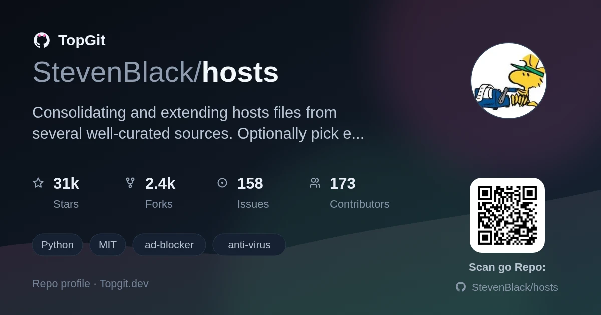 TopGit repo profile image for StevenBlack/hosts