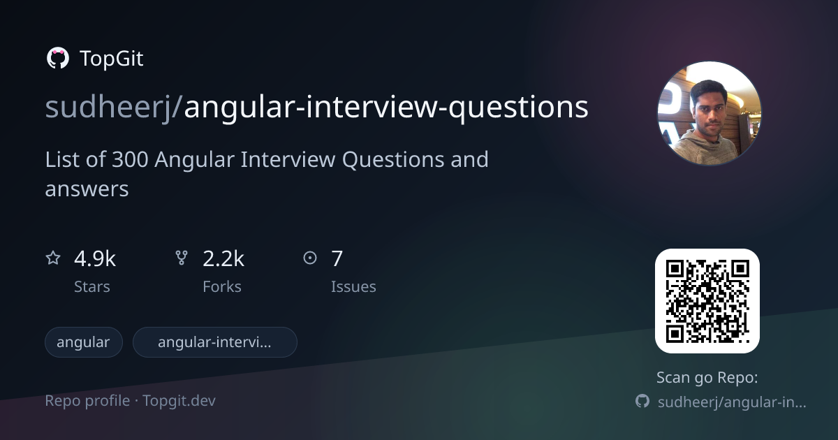 TopGit repo profile image for sudheerj/angular-interview-questions