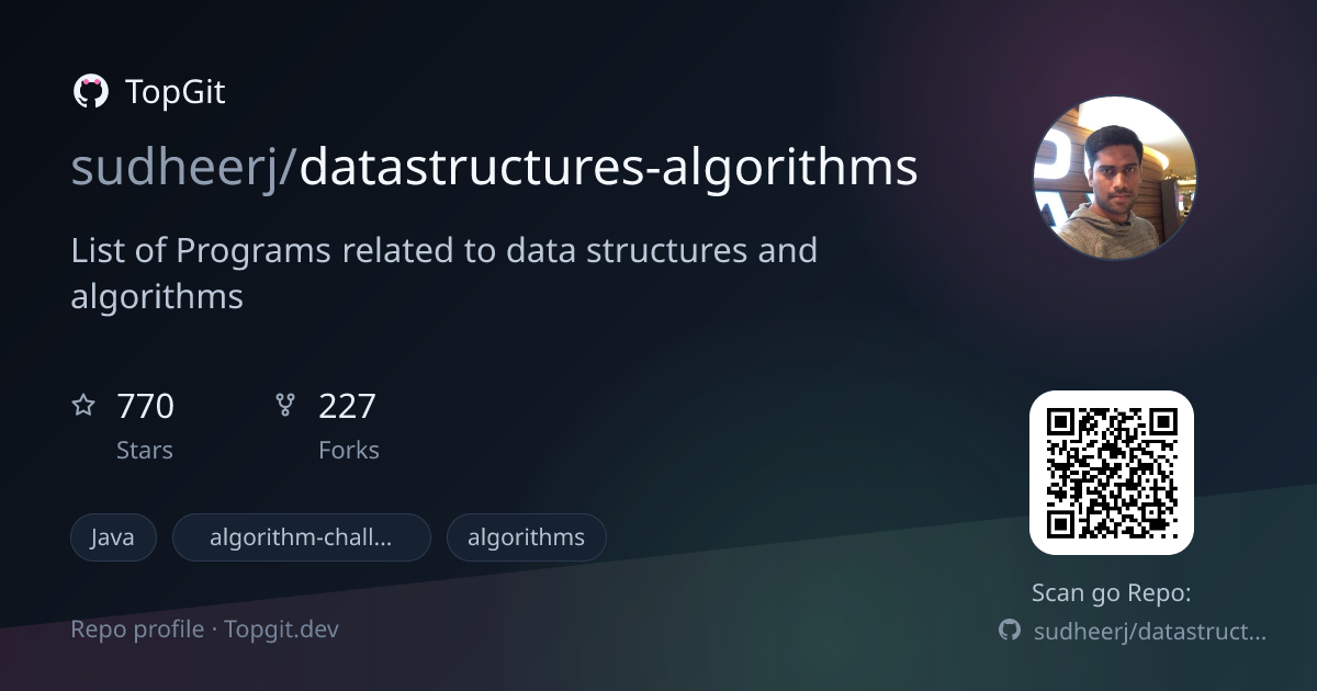 TopGit repo profile image for sudheerj/datastructures-algorithms