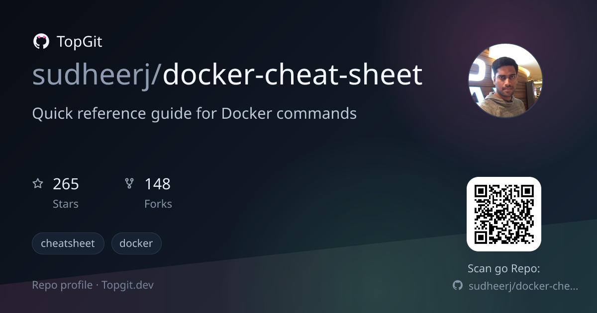 TopGit repo profile image for sudheerj/docker-cheat-sheet