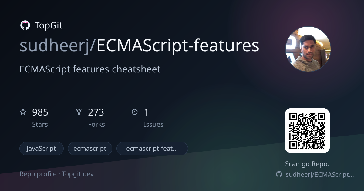TopGit repo profile image for sudheerj/ECMAScript-features