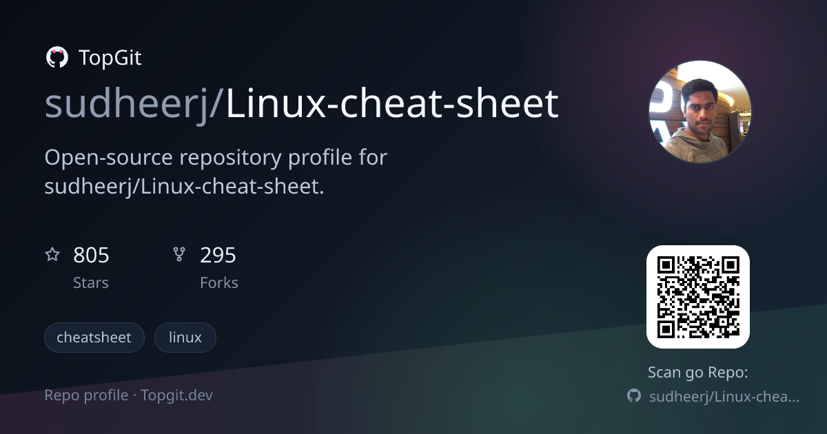 TopGit repo profile image for sudheerj/Linux-cheat-sheet
